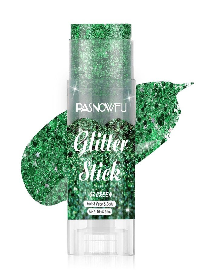 PASNOWFU Green Body Glitter Stick, Emerald Face Glitter for Women and Girls, Hair Tinsel Stick for St Patricks Day Outfits Party Accessories, Festival Rave Concert Stage Performance Cosplay - Image 1